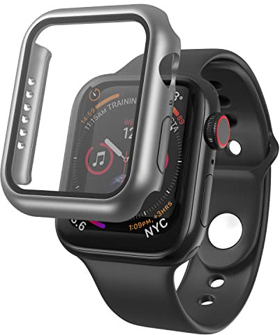 N NEWTOP Cover Pellicola 2in1 Compatibile per Apple Watch Serie 7/8 Custodia Protettiva Vetro Temperato Case Rigida Colorato Scocca Protezione Totale Ultra Sottile HD Soft Corpo Unico (45mm, Silver)