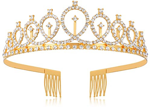 Sibba Diademe Kronprinzessin Kristall Strass Krone Braut Hochzeit Stirnband Mädchen Königin Haarschmuck für Frauen Damen Geschenke Dekoration Geburtstag Abschlussball Urlaub Kostüm Party Feier (Gold)