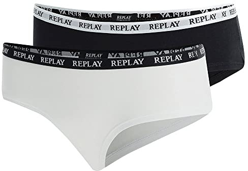 Replay Damen 2er Pack Slips mit Logobund, Black/White N171 (Mehrfarbig), XL