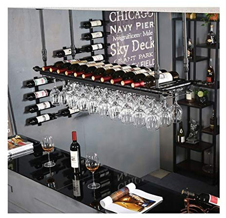 KUYT Hängende Weinregal-Flaschen-Flaschenregal Dekoration, Weinregal Weinglas, Verkehrt Herum Home Bar Creative Bupel Rack/Braun/60X30 cm/Schwarz/60 * 30 cm