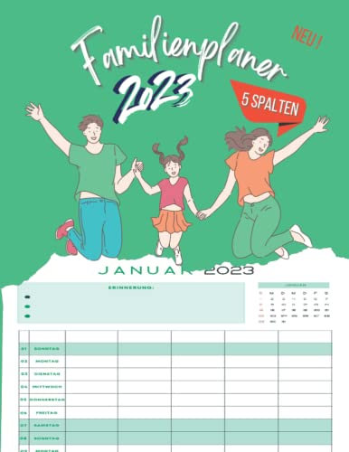 Familienplaner 2023 5 spalten: Familien-Timer mit 5 Spalten , kalender für 12 Monate, January 2023 - Dezember 2023 , Familienkalender XXL - 8.5x11