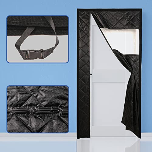 QINGLV Surpass Magnetic Thermal Door Curtains 85x235cm With Heavy Duty Air Conditioner Partition Curtain Hands-Free for Back Doors -BLACK - A.