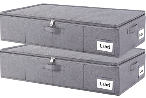 Yawinhe Faltbarer Unterbett-Aufbewahrungskorb mit Deckel, Aufbewahrungstasche Unterbettkommode mit Langlebige Reißverschluss und Griffen, für Kleidung, Schuhe,2-Pack, 80x40x15cm, Grau