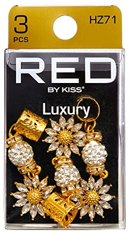 RED by Kiss Dreadlock Jewelry Braid Charms Hair Cuffs for Women Braiding Hair Pendants Decoration Clips 3PCS