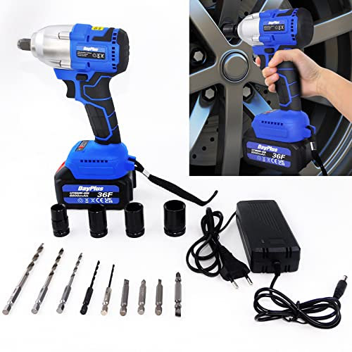 Huini Cordless Impact Wrench 1/2, Brushless Impact Driver 2 in 1 Electric Impact Wrench with Fast Charger & Variable Speeds, 1/2 Impact Drill Wrench Tool for Car Home DIY (2 Batteries)