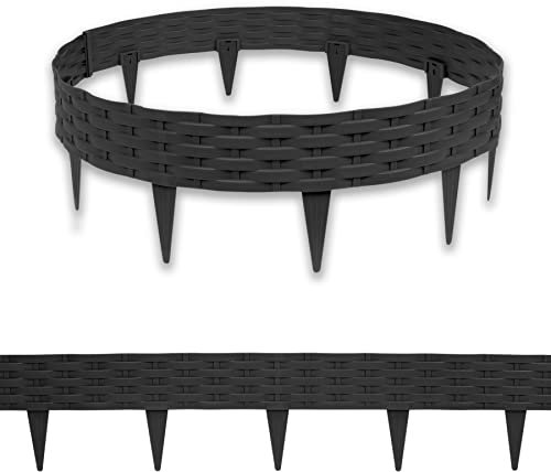 SUBTLETY 40m Bordo per Aiuole in Plastica 40 Pezzi 100x20cm Bordatura del Prato con Effetto Rattan Bordi Decorativi di Falciatura Recinto di Delimitazione per Giardino Parterre (Antracite)