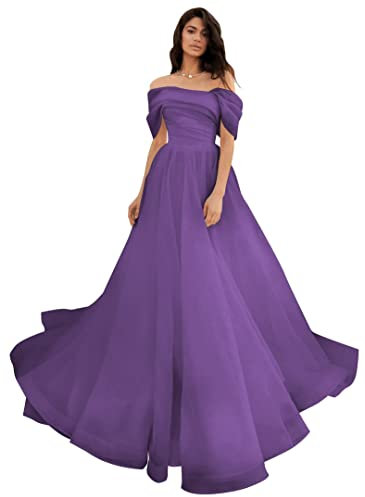 Robe de mariée en tulle à épaules dénudées - Robe de bal longue pour femme, violet, 32