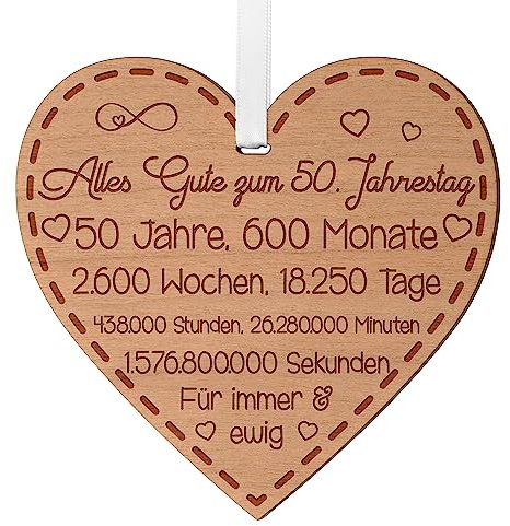 50. Jahrestag Geschenk für Paare 50. Hochzeitstag Geschenke für ihn und sie Jubiläumsgeschenk für Ehemann 50 Jahre Jubiläum Holzherz zum Aufhängen mit Gravur Erinnerung für Ehefrau