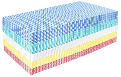 KLEENDOL 50 Pack Disposable Dish Cloths Heavy Duty Reusable Cleaning Cloths Dish Rags for Kitchen 23.6x11.8inches - 5Colors