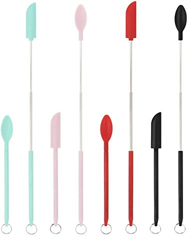 Koanhinn 8 Pcs Mini Silicone Telescopic Spatula and Floater Mini Silicone Spatula Makeup Spatula for Cooking Kitchen