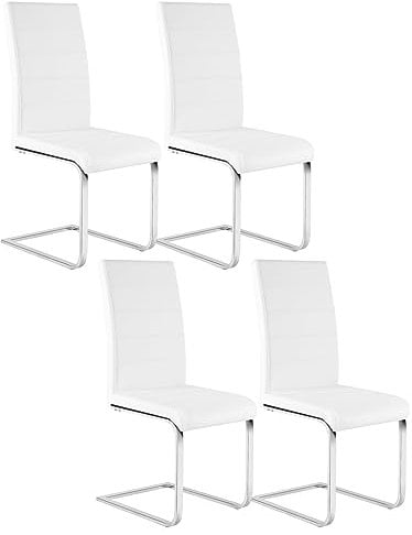 WOLTU Esszimmerstühle 4er Set, Schwingstuhl, Freischwinger Stuhl, Küchenstuhl, Polsterstuhl, mit hoher Rückenlehne, Kunstleder, für Esszimmer Esstisch Küche Wohnzimmer Büro, Weiß, BH378ws-4