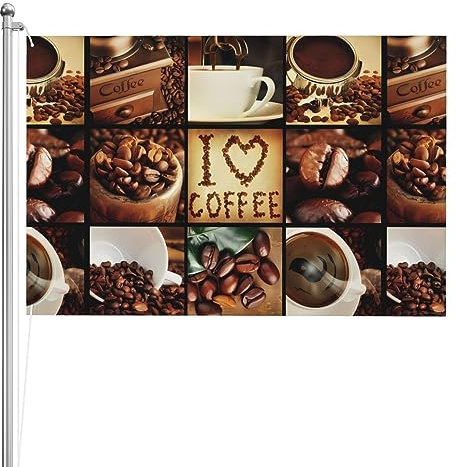 Kaffee-Collage-Flagge, 1,2 x 1,8 m, UV-beständig, Polyester, Urlaubsbanner, doppelt bedruckt, Gartenflaggen, Hausflaggen, Banner, Dekoration mit zwei Messingösen