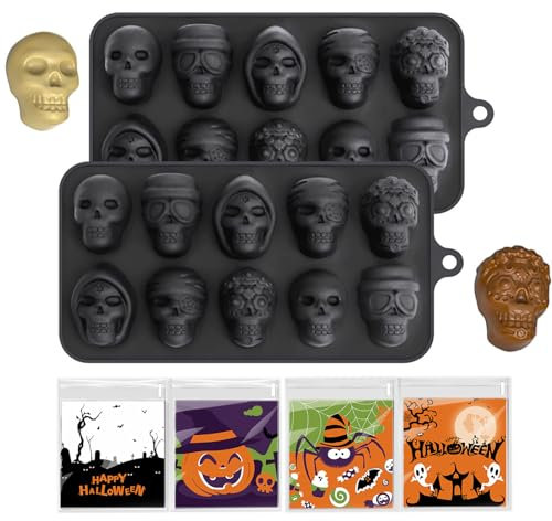 3 teiliges Set 10 in einer Reihe Halloween Silikonform, Totenkopf Schokoladenform, lebensmittelechtes Silikon, geeignet für selbstgemachte Süßigkeiten, Pudding, Eiswürfelform