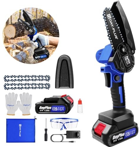 Mini Motosega a Batteria per Potatura con 1.5Ah Batterie,4 Pollici Sega a Batteria per Potatura,con serratura di sicurezza, Motosega Elettrica a Batteria per tagliare alberi e potare rami in giardino
