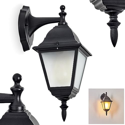 Außenwandleuchte Naofe, Wandlampe abwärts in antikem Look aus Metall/Glas in Schwarz/Milchglas, Wandleuchte im klassischen Landhaus-Stil, Außenleuchte für Terrasse, E27, ohne Leuchtmittel, IP44
