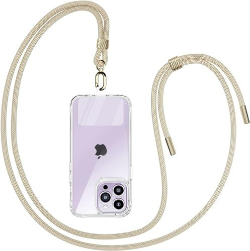 Keteen Tour de Cou Téléphone Universelle, Lanière en Nylon Réglable et Détachable, Lanière Universelle pour Téléphone Portable Compatible avec Tous Les Smartphones, Couleur or