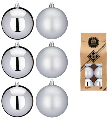 Kunststoff Weihnachtskugeln | Set mit 13 Kugeln 6cm | Christbaumschmuck Weihnachtsschmuck bruchfest (Silber)