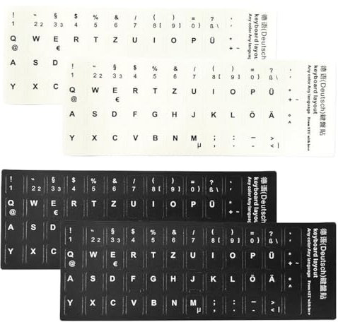 WKRTDY Deutsche Tastaturaufkleber - 4er Set, Ersatzaufkleber für Buchstaben, passend für Standard-, Laptop- und Apple-Tastaturen, Deutsche Tastaturaufkleber für Notebooks und PCs