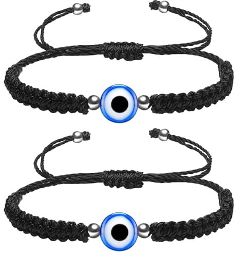 Devenirriche 2Pcs Evil Blue Eye Bracelets, Couples Evil Eye Bracelets, European and American ethnic style black bracelet for Women Men Girls Boys Couples and Friend