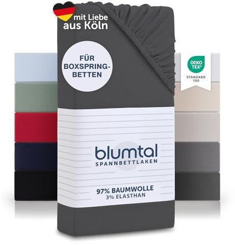 Blumtal Luxus Spannbettlaken 180x200cm Boxspringbett bis 40cm Höhe - Oeko-Tex Zertifizierte Baumwoll Bettlaken 180x200 Boxspringbett - Spannbettlaken 180x200cm Baumwolle - Anthrazite