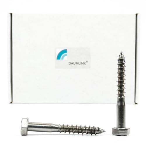 DAUMLINK Vis à Bois/Tire-fonds DIN 571 Inox A2-70 – Lot de 25 – Vis hexagonales pour bois et fixation lourde – Différents diamètres et longueurs (M10x80)