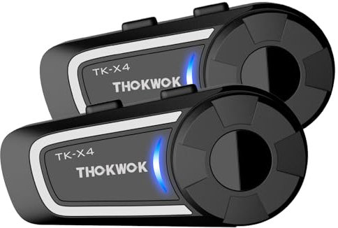 THOKWOK Interfono Moto Bluetooth, 2X TK-X4 Auricolare Casco Moto per 6 Motociclisti, Kit Mano Libera con Bluetooth 5.1/Stereo Hi-FI/Condivisione Musica, Comunicazione Sistema per motoslitta