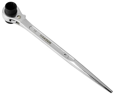 DAKCOS Ratchet Podger Spanner Scaffold Spanner Steel Erect Wrench 19mm x 24mm (Silver Tone)