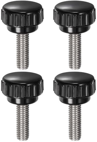 QUARKZMAN 4pz Manopole di Serraggio Zigrinate M8 x 25mm Metrico 304 Acciaio Inossidabile Filettatura Maschio Vite a Testa Zigrinata 25mm Testa Rotonda Plastica Filettata Bullone a Mano Nero