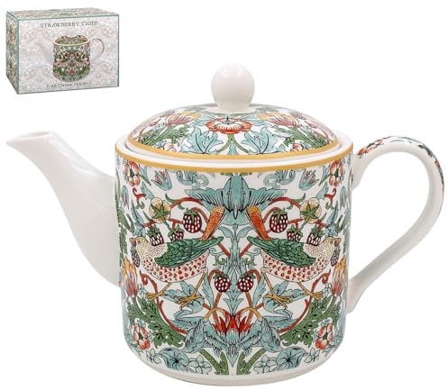 The Leonardo Collection William Morris Strawberry Thief Teapot for Kitchen | Lovely Kitchen Accessories for Home | Without Tea Strainer Tea Pot for Everyday Use | Durable Tea Pots for Home & Office