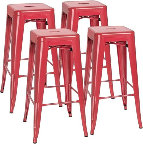 DZYHFCO Barhocker, ergonomisch, 76,2 cm hoch, Metall, Barhocker, für drinnen und draußen, modern, stapelbar, industrielle Stühle, Theke, Rot, 4 Stück