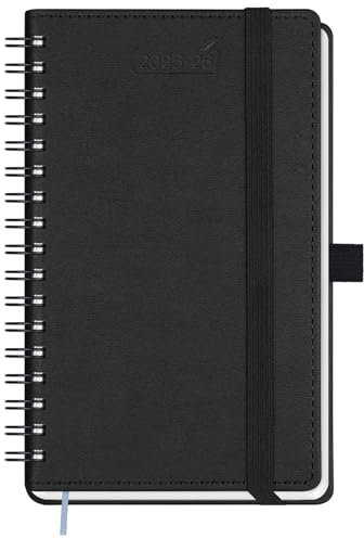 BEZEND Kalender 2025 2026 Klein Wochenplaner A6, 18-Monate Taschenkalender Juli 25-Dez 26, Buchkalender Ringbuch PU-Leder Softcover mit Stifthalter - Schwarz