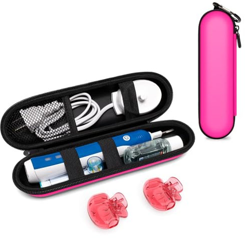 Elektrische Zahnbürsten-Reiseetui für Oral-B/Philips Sonicare/Colgate/seago/Bitvae und die meisten anderen Marken elektrischer Zahnbürsten, inklusive 2 universeller Bürstenkopfabdeckungen, Pink