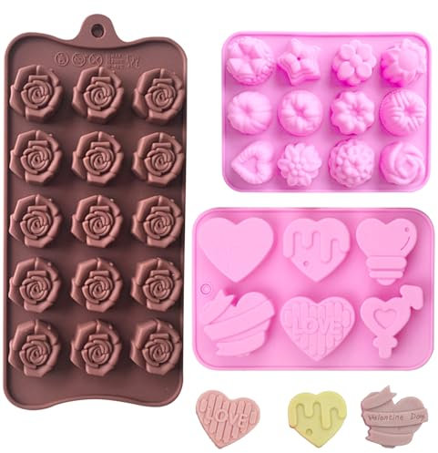 3 Pièces Moules à Chocolat En Silicone, Moule Silicone Patisserie Moule Bonbon Gelée Moule Anti-Adhésif, Pour Gelée Chocolat Bonbons La Fête Festival