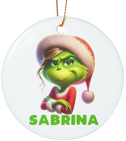Kiddle-Design Weihnachtsanhänger personalisiert Lustig | Grinch Christbaumschmuck mit Name | Weihnachtskugel witzig kitschig Frau