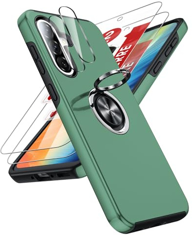 LeYi für Samsung A56‑5G Hülle mit 2*Panzerfolie & 2*Kamera Folie-Hellgrün | Samsung Galaxy A56‑5G Hülle für TPU Militärschutz Hybrid Schutzhülle mit 360° Metall Ring Halter Ständer Stoßfest Case Cover