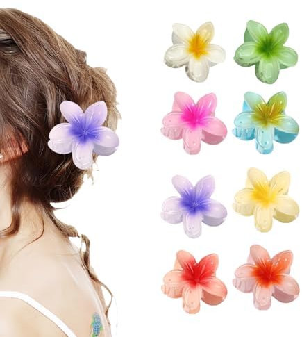 Aucuu Blumen-Haarklammern, 8 Stück Flower Hair Clips, Mehrfarbige Acryl Haarspange, Rutschfeste Haarklammern, Starker Halt, Hawaii Haarspangen, Blume Haarspangen, Haarnadel-Blumengreifer