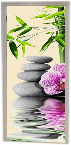 Türtapete Selbstklebend 85 x 200 cm Orchidee Türaufkleber Zen Türposter PVC Wandaufkleber Wasserdichte Fototapete Türfolie Poster Tapete Türbild Für Türwand Dekoration B1634