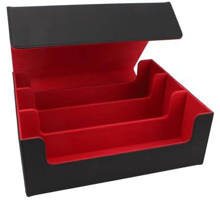Kartendeckbox 3 Reihen Großer Kapazität Magnetischer Verschluss PU Leather Kartendeck Vorlage für Spielkarten Tarot -Karten Schwarze Schale mit Grauem Futter (Schwarze Hülle mit