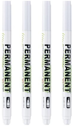 Stylo Blanc Indelibile, 4 Pièces Marqueur Permanent Acrylique Pointe Fine 1,0 mm Imperméable, Feutre Dessin pour Bois, Métal, Cuir, Pierre, Céramique, Plastique, Verre, Textile, Pneu