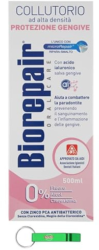 12x Biorepair, Collutorio Protezione Gengive - Mundspülung Mundwasser mit Hoher Dichte, Schutz vor Zahnfleischbluten, Fluoridfrei, alkoholfrei 500ml + Beni Culinari Kostenloser Schlüsselanhänger