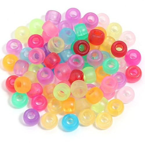 Gxadwzy 500 Stück Pony Beads 6x9mm Matt Transparent Bastelperlen mit Großem Loch für Armbänder, Ketten, Schlüsselanhänger, Basteln