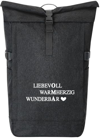 Huuraa Kurierrucksack Liebevoll Warmherzig Wunderbar Oma 30-44 Liter Black Melange Fairtrade Rolltop Rucksack Geschenkidee