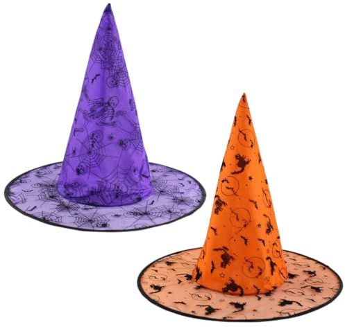 2 Stück Halloween-Hexenhut, Halloween-Hexen-Zauberer, Partyhüte mit Spinnennetz
