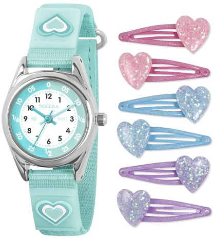 Tikkers Aqua Heart Strap Time Teacher Watch & Hairclip Set ATK1094-SET