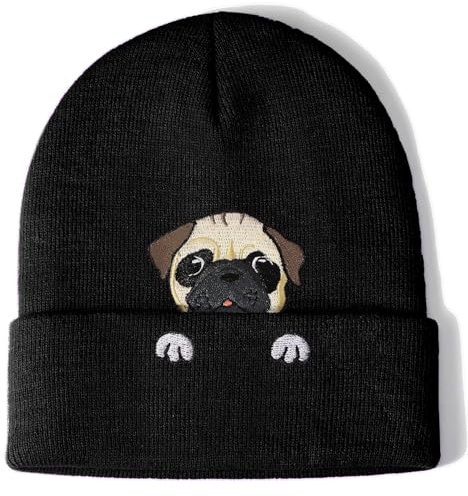 Aretas Mops Beanie Mütze Hut Gesckenke für Damen Herren Hund Geschenk für Hundebesitzer Frau Dog Mom Hundemama Geschenk