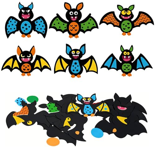 Lot de 6 autocollants de bricolage pour enfants - Décoration d'Halloween pour enfants - Chauve-souris - En feutre - Autocollants à suspendre - Kit de bricolage amusant et mignon pour enfants - Cadeau