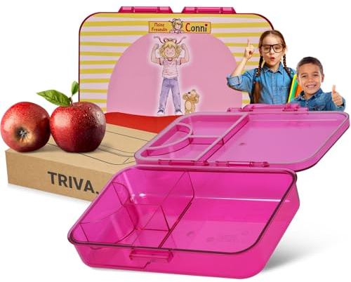 Brotdose Kinder Conni-Bärenstark - bruchfeste Tritan Lunchbox mit Fächern | bruchfest, Fächer, Schale herausnehmbar, Schule, Kindergarten, Ausflug, leicht, robust, Lunchbox