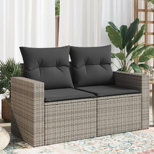Mandloder Gartensofa 2-Sitzer, Grau Poly Rattan, 131 cm breit, mit dicken Kissen, UV-beständig, für Balkon, Terrasse, Garten, langlebiges Loungesofa