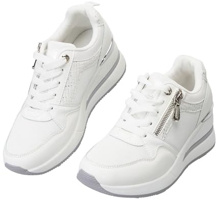 JOMIX Scarpe da Ginnastica Donna con Zeppa Sneakers Casual Comodo con Cerniera Laterale Antiscivolo