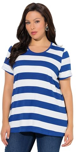 Ulla Popken Damen große Größen Übergrößen Plus Size Shirt, Ringel, Classic, Rundhals, Halbarm Kornblume 54+ 847985740-54+